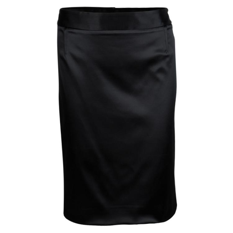 Pre Owned Dolce and Gabbana Black Satin Skirt L
