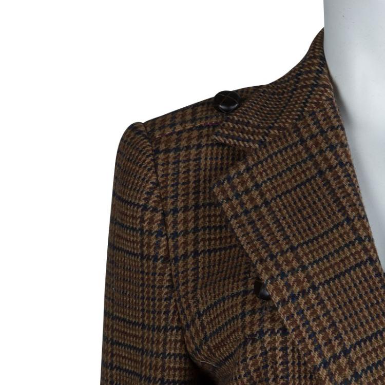 Pre Owned Dolce and Gabbana Brown Houndstooth Lambswool Blazer M