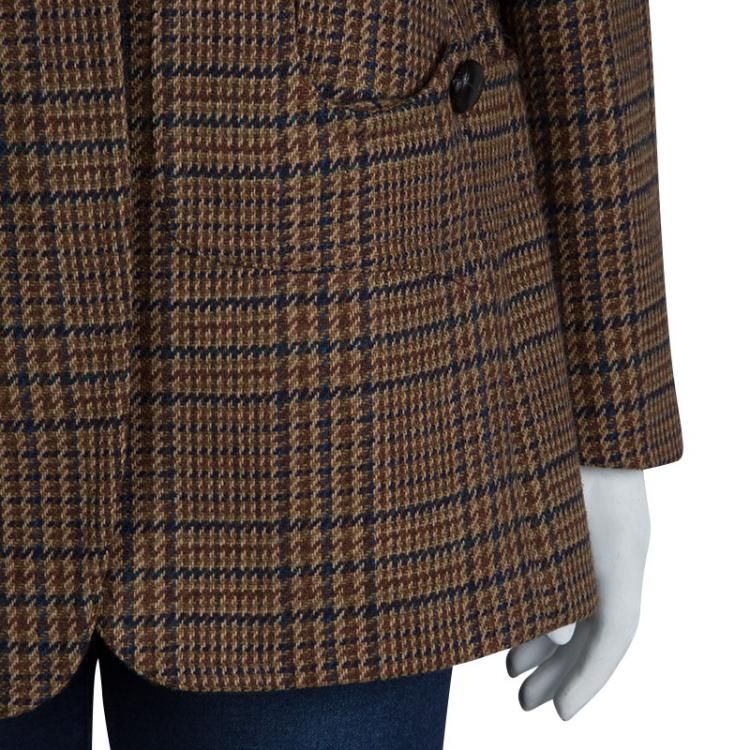 Pre Owned Dolce and Gabbana Brown Houndstooth Lambswool Blazer M