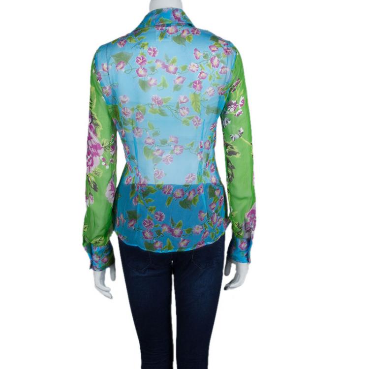 Pre Owned Dolce and Gabbana Multicolor Floral Print Sheer Chiffon Shirt M