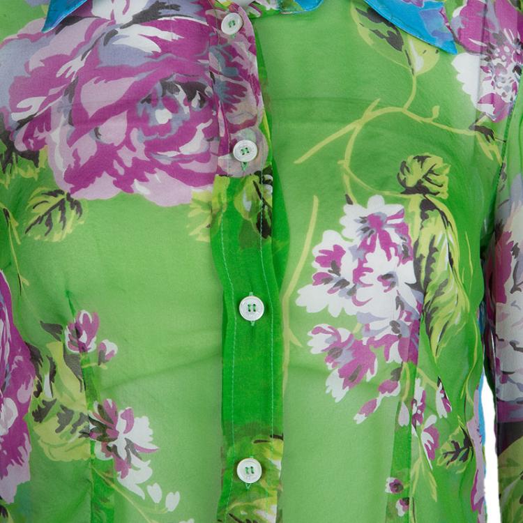 Pre Owned Dolce and Gabbana Multicolor Floral Print Sheer Chiffon Shirt M