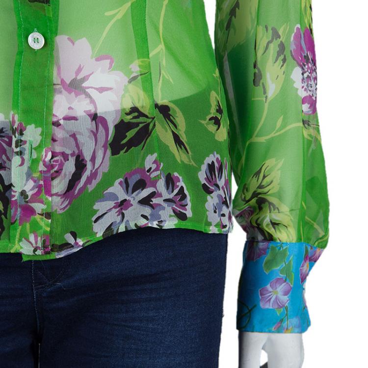 Pre Owned Dolce and Gabbana Multicolor Floral Print Sheer Chiffon Shirt M