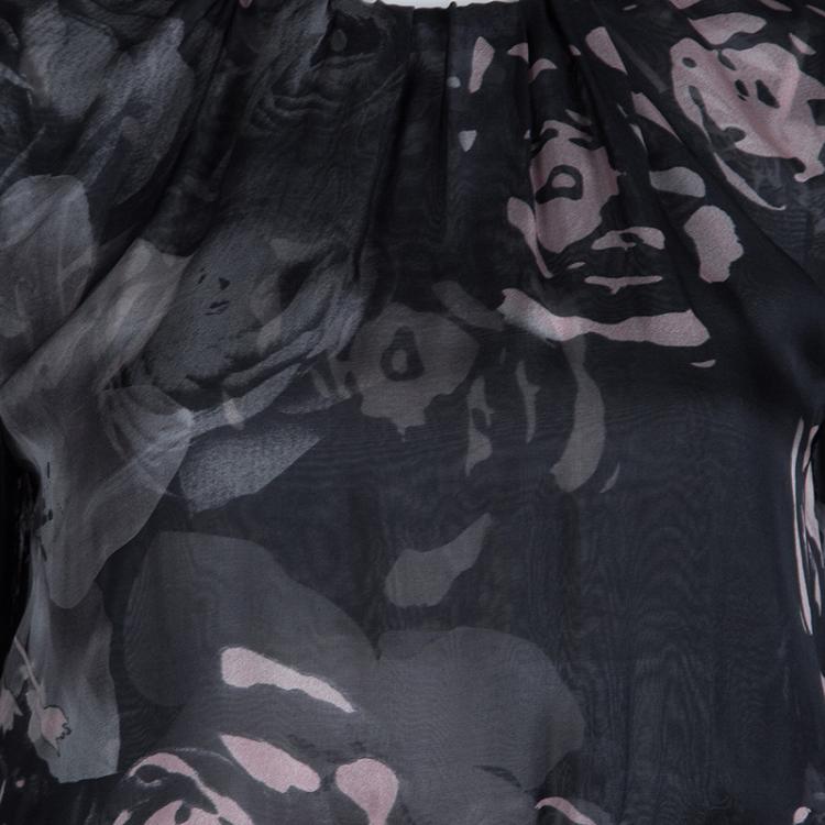 Pre Owned Dolce and Gabbana Floral Printed Sheer Silk and Lace Dress M