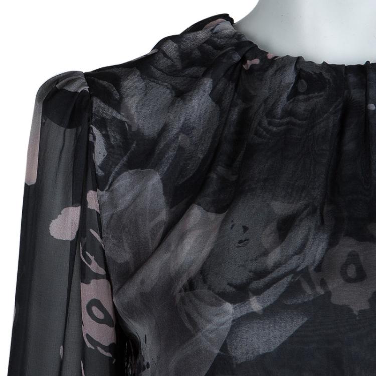 Pre Owned Dolce and Gabbana Floral Printed Sheer Silk and Lace Dress M