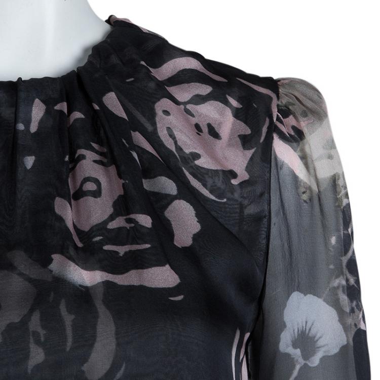 Pre Owned Dolce and Gabbana Floral Printed Sheer Silk and Lace Dress M
