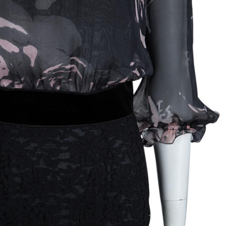Pre Owned Dolce and Gabbana Floral Printed Sheer Silk and Lace Dress M