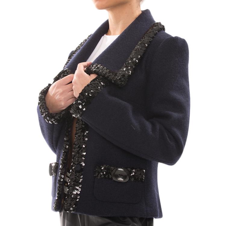 مملوكة مسبقًا Dolce And Gabbana Navy Wool Sequin Trim Jacket M