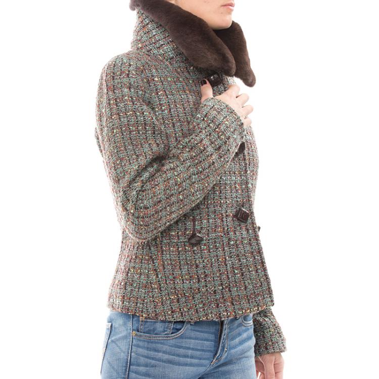 Pre Owned Dolce And Gabbana Multicolor Tweed Fur Collar Jacket M