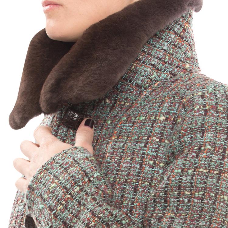 Pre Owned Dolce And Gabbana Multicolor Tweed Fur Collar Jacket M