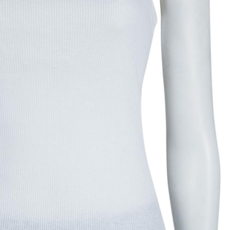 Pre Owned Dolce and Gabbana White Rib Jersey Embellished Necklace Detail Sleeveless Tank Top M