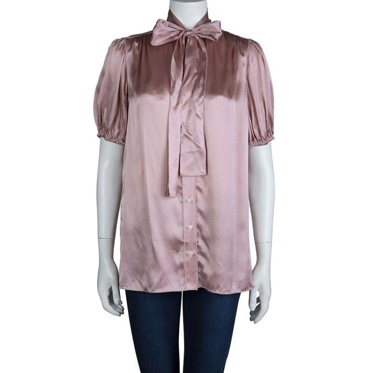 Pre Owned Dolce and Gabbana Blush Pink Silk Neck Tie Detail Blouse M