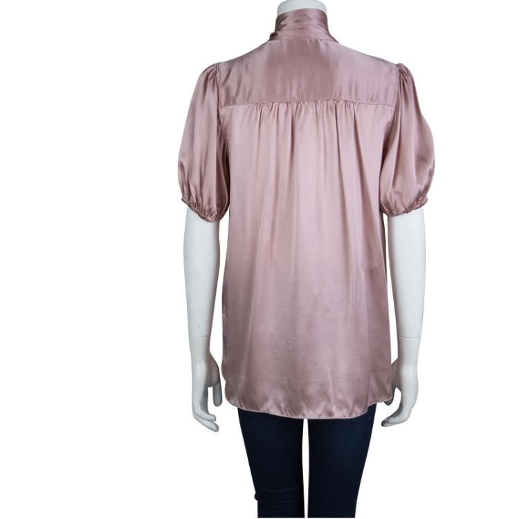 Pre Owned Dolce and Gabbana Blush Pink Silk Neck Tie Detail Blouse M
