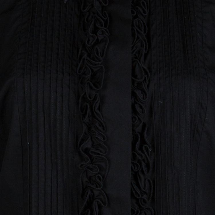 مملوكة مسبقًا Dolce And Gabbana Black Pintucked Ruffle Trim Long Sleeve Buttondown Cotton Shirt L