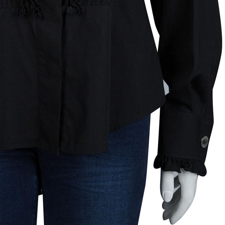 مملوكة مسبقًا Dolce And Gabbana Black Pintucked Ruffle Trim Long Sleeve Buttondown Cotton Shirt L