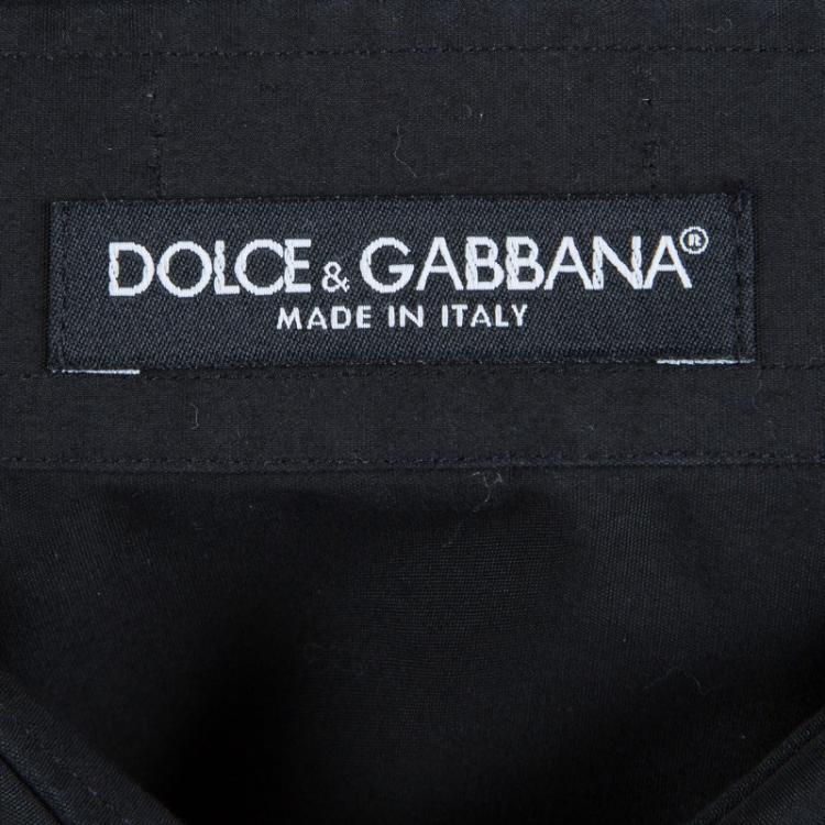 مملوكة مسبقًا Dolce And Gabbana Black Pintucked Ruffle Trim Long Sleeve Buttondown Cotton Shirt L