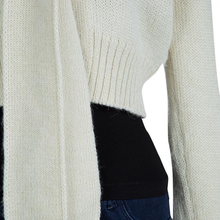 Pre Owned Dolce and Gabbana Cream Knit Neck Tie Detail Cropped Cardigan M