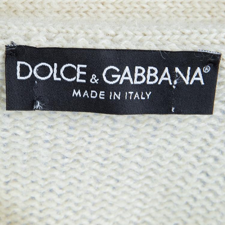 Pre Owned Dolce and Gabbana Cream Knit Neck Tie Detail Cropped Cardigan M