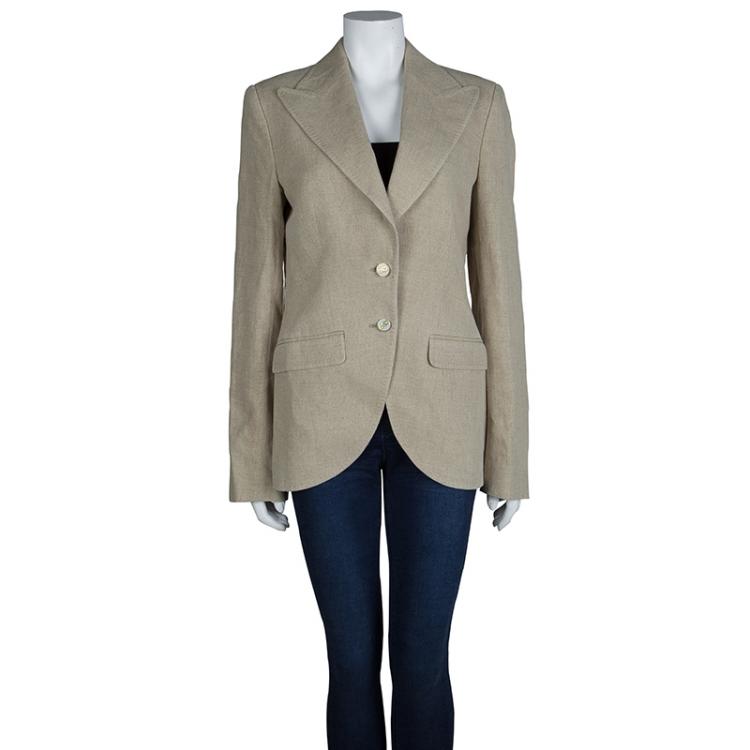Pre Owned Dolce And Gabbana Beige Linen Blazer M
