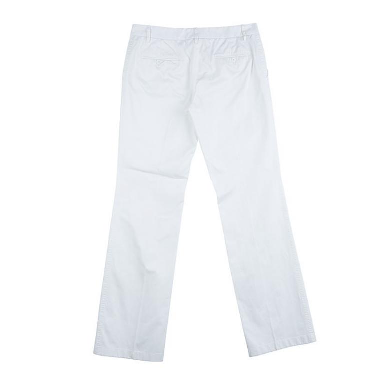 Pre Owned Dolce And Gabbana White Cotton Boot Cut Trousers M