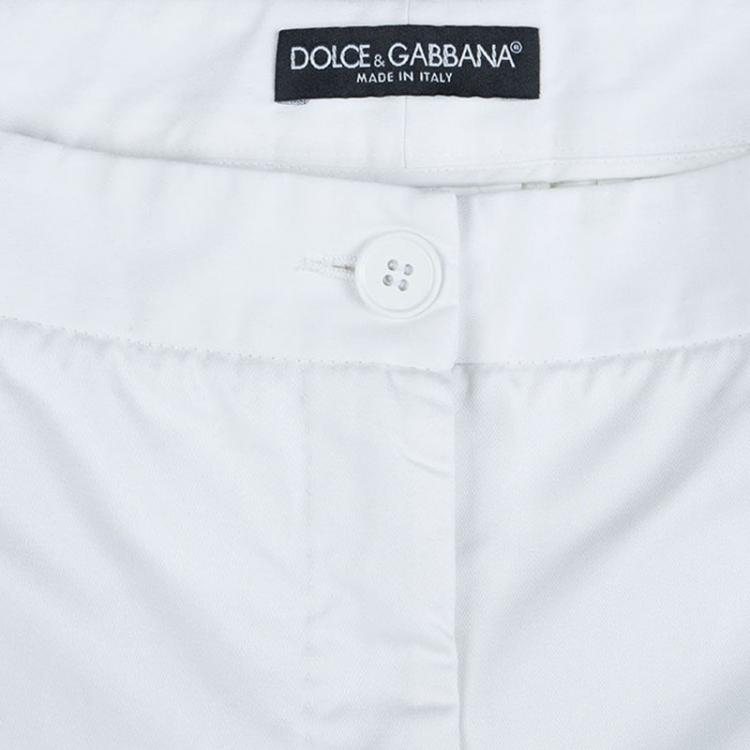 Pre Owned Dolce And Gabbana White Cotton Boot Cut Trousers M