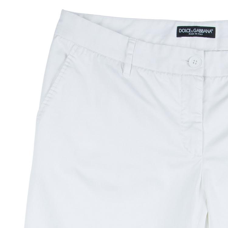 Pre Owned Dolce And Gabbana White Cotton Boot Cut Trousers M