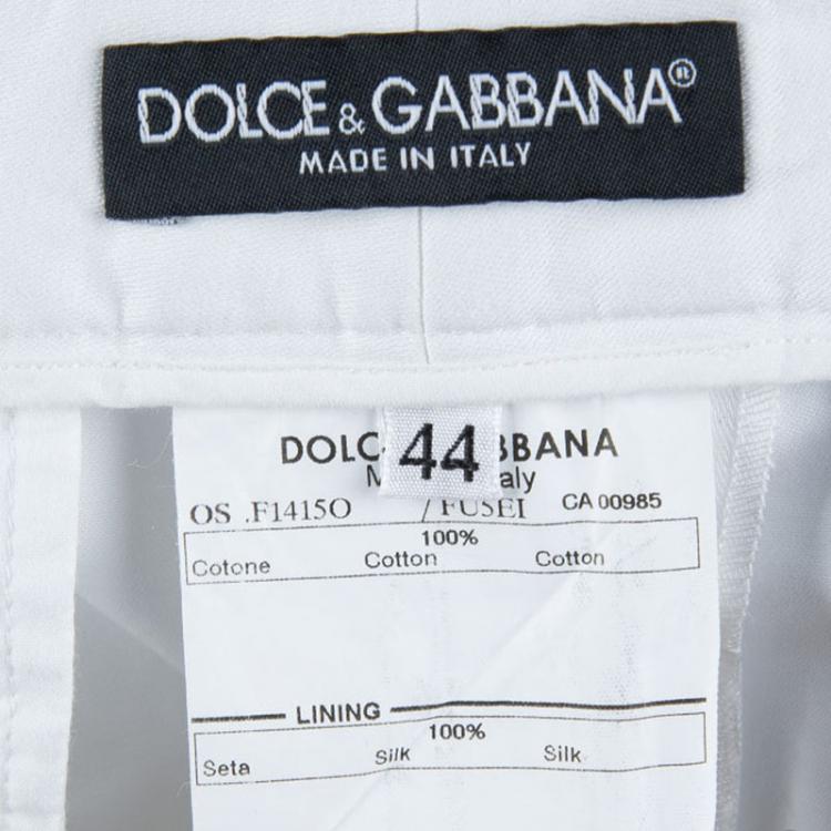 Pre Owned Dolce And Gabbana White Cotton Boot Cut Trousers M