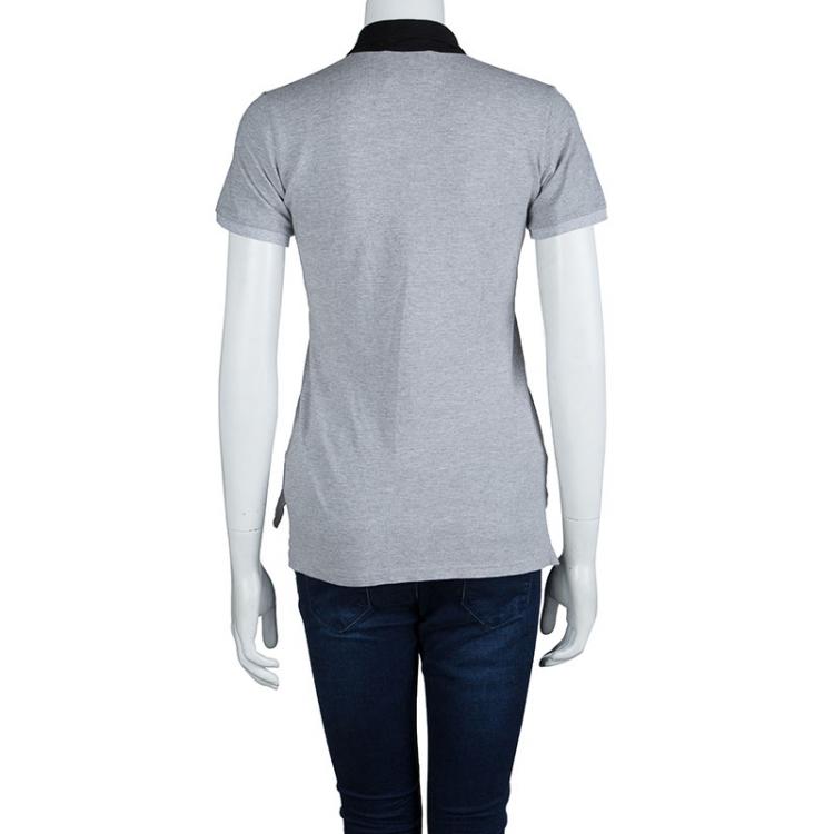 Pre Owned Dolce and Gabbana Grey Contrast Lace Ruffle Detail Polo T-Shirt M
