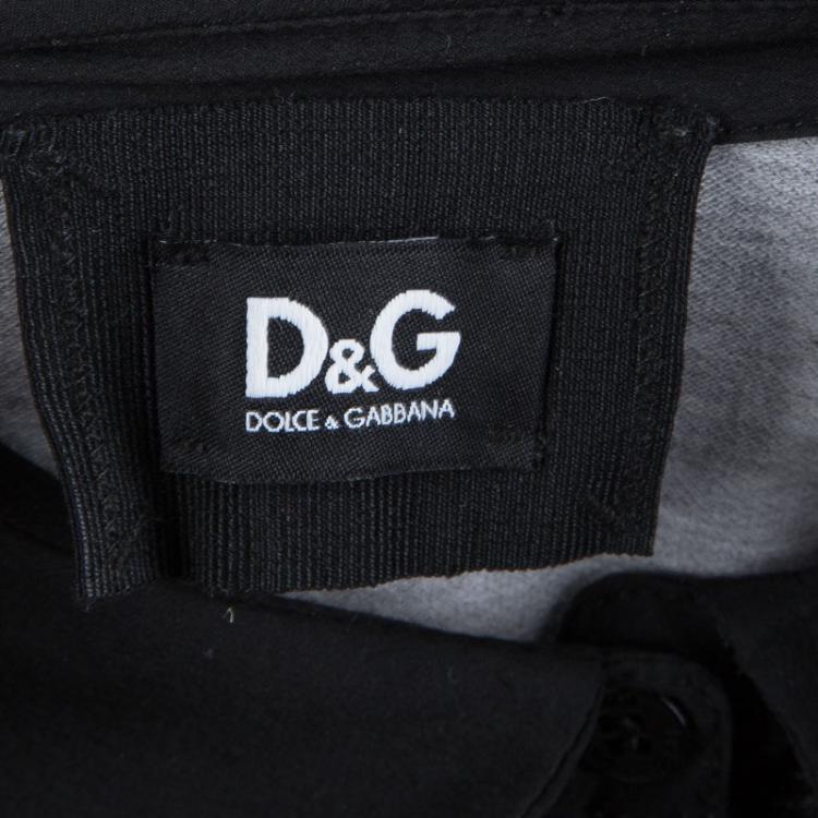Pre Owned Dolce and Gabbana Grey Contrast Lace Ruffle Detail Polo T-Shirt M