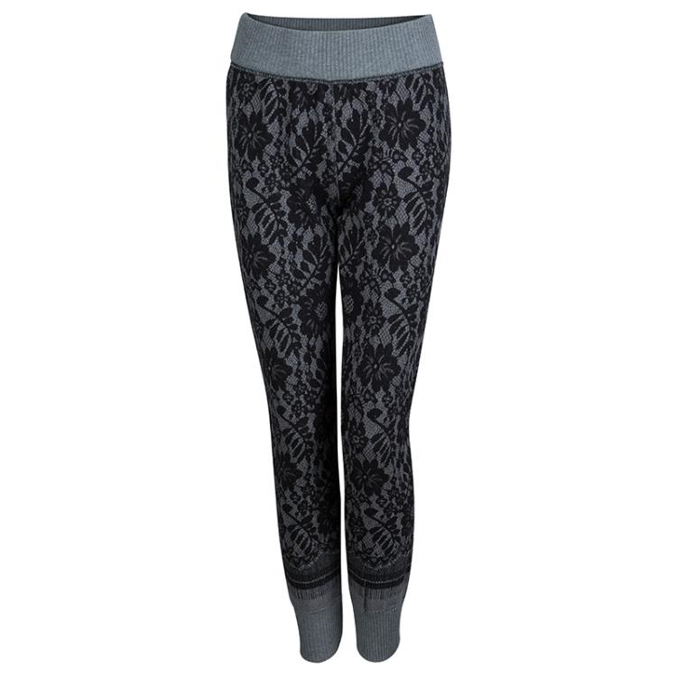 Pre Owned Dolce and Gabbana Grey Jacquard Knit Lace Patterned Jogger Pants S