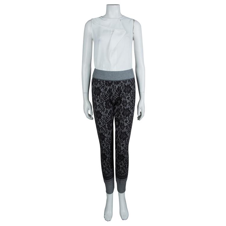 Pre Owned Dolce and Gabbana Grey Jacquard Knit Lace Patterned Jogger Pants S