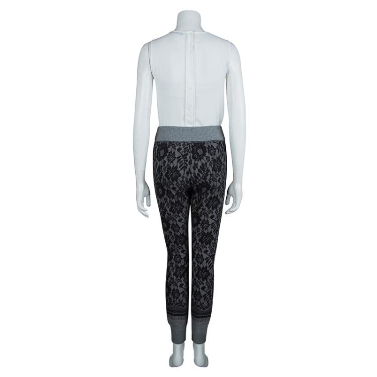 Pre Owned Dolce and Gabbana Grey Jacquard Knit Lace Patterned Jogger Pants S
