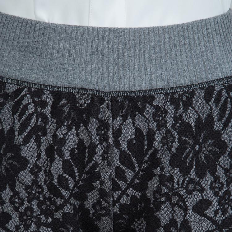 Pre Owned Dolce and Gabbana Grey Jacquard Knit Lace Patterned Jogger Pants S