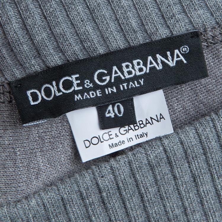 Pre Owned Dolce and Gabbana Grey Jacquard Knit Lace Patterned Jogger Pants S