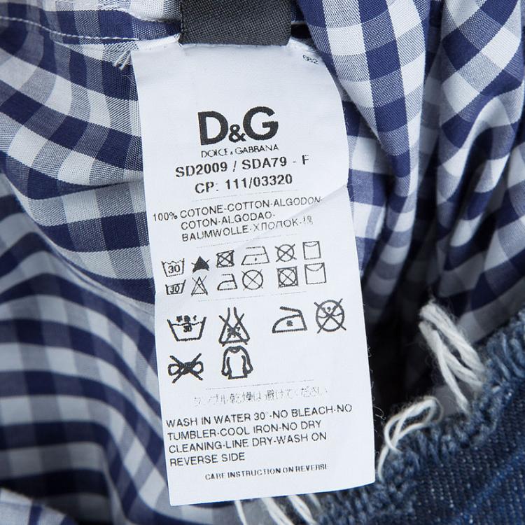 Pre Owned Dolce and Gabbana Blue Checked Cotton Shirt and Denim Skirt Combo Dress M