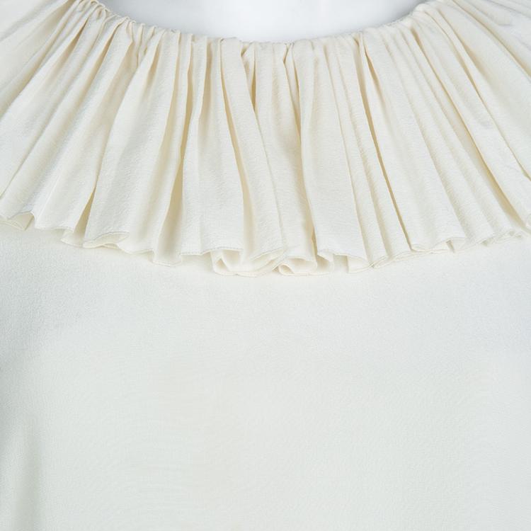 Pre Owned Dolce And Gabbana Cream Silk Pleated Ruffle Detail Long Sleeve Blouse XL