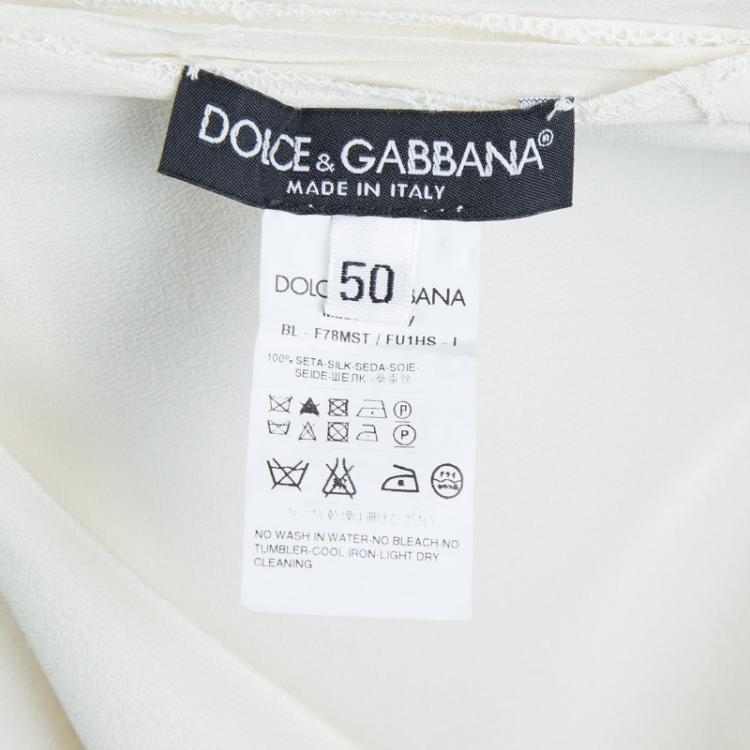 Pre Owned Dolce And Gabbana Cream Silk Pleated Ruffle Detail Long Sleeve Blouse XL