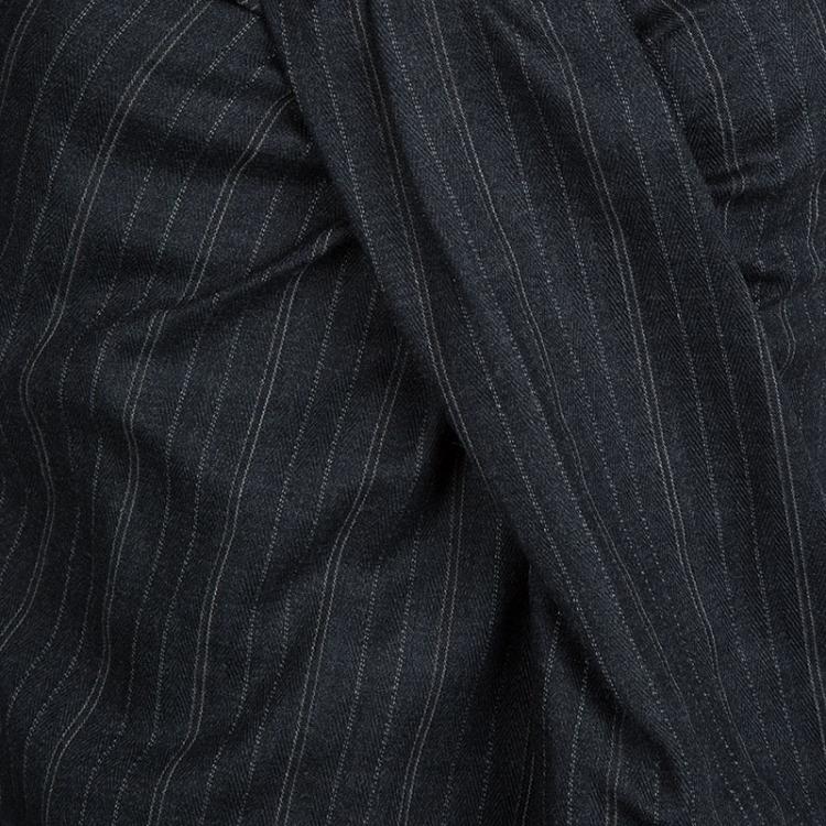 Pre Owned Dolce and Gabbana Grey Pinstriped Draped Dress M
