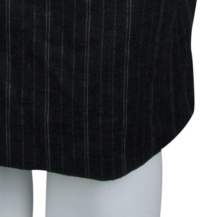 Pre Owned Dolce and Gabbana Grey Pinstriped Draped Dress M