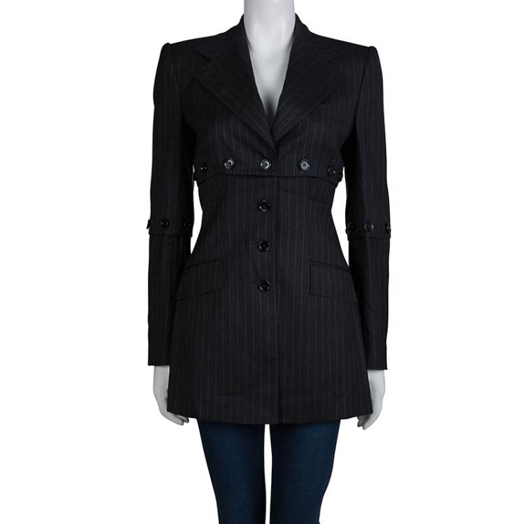 Pre Owned Dolce and Gabbana Grey Pinstriped Wool Blazer M
