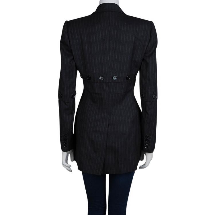 Pre Owned Dolce and Gabbana Grey Pinstriped Wool Blazer M