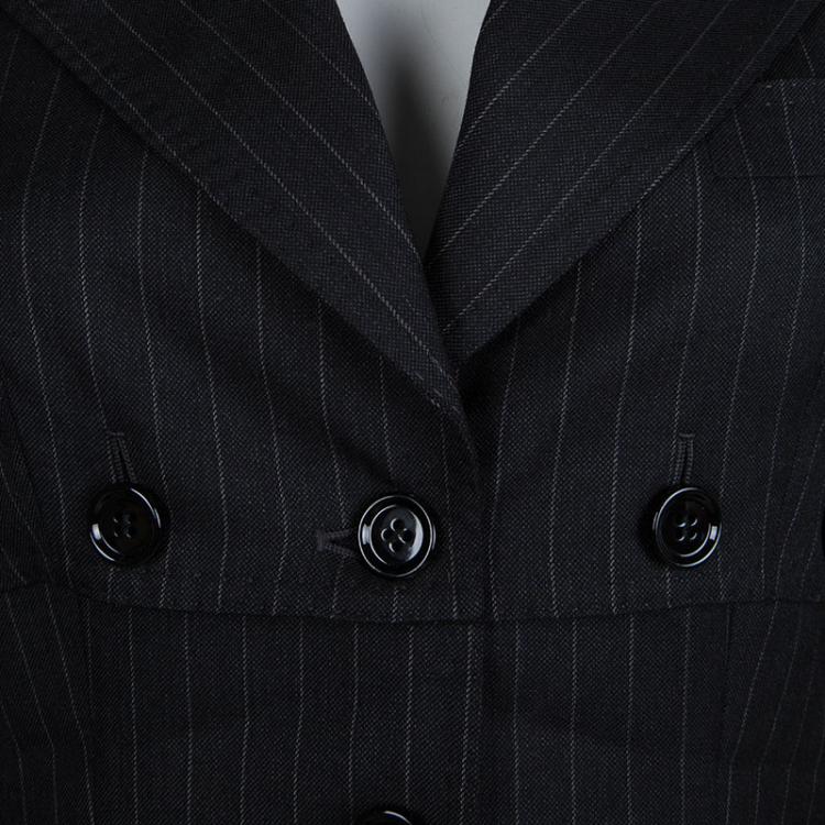 Pre Owned Dolce and Gabbana Grey Pinstriped Wool Blazer M