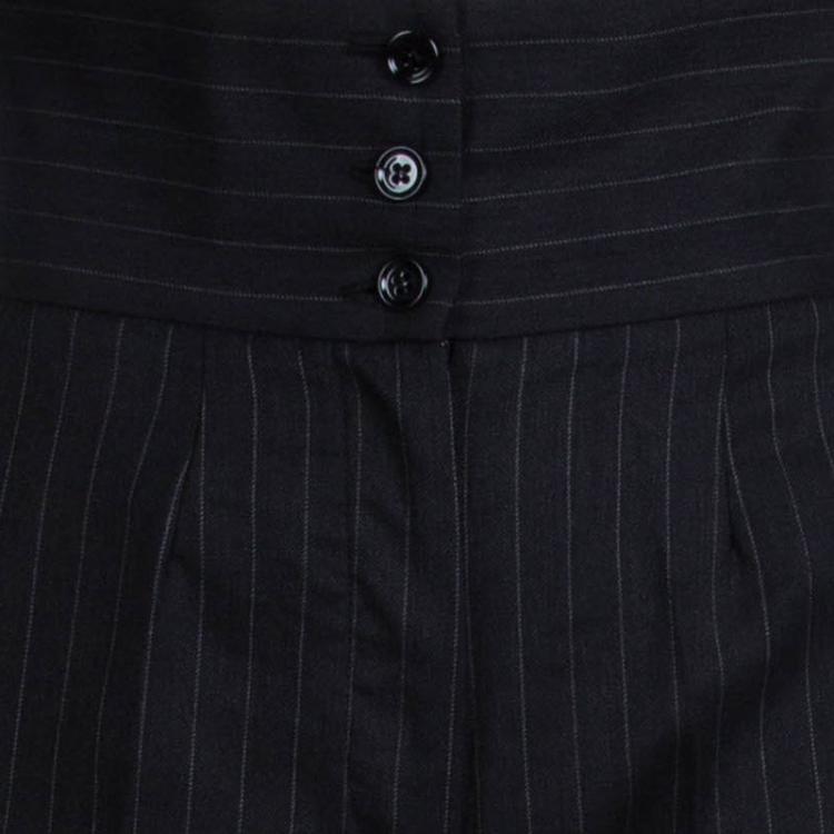 Pre Owned Dolce and Gabbana Grey Pinstriped Wool High Waist Trousers S