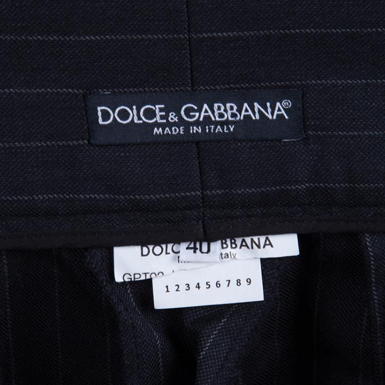Pre Owned Dolce and Gabbana Grey Pinstriped Wool High Waist Trousers S