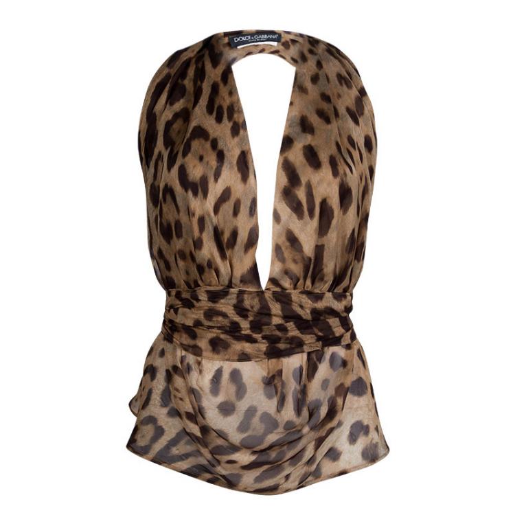 Pre Owned Dolce and Gabbana Animal Print Draped Halter Top S