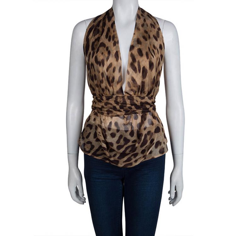 Pre Owned Dolce and Gabbana Animal Print Draped Halter Top S