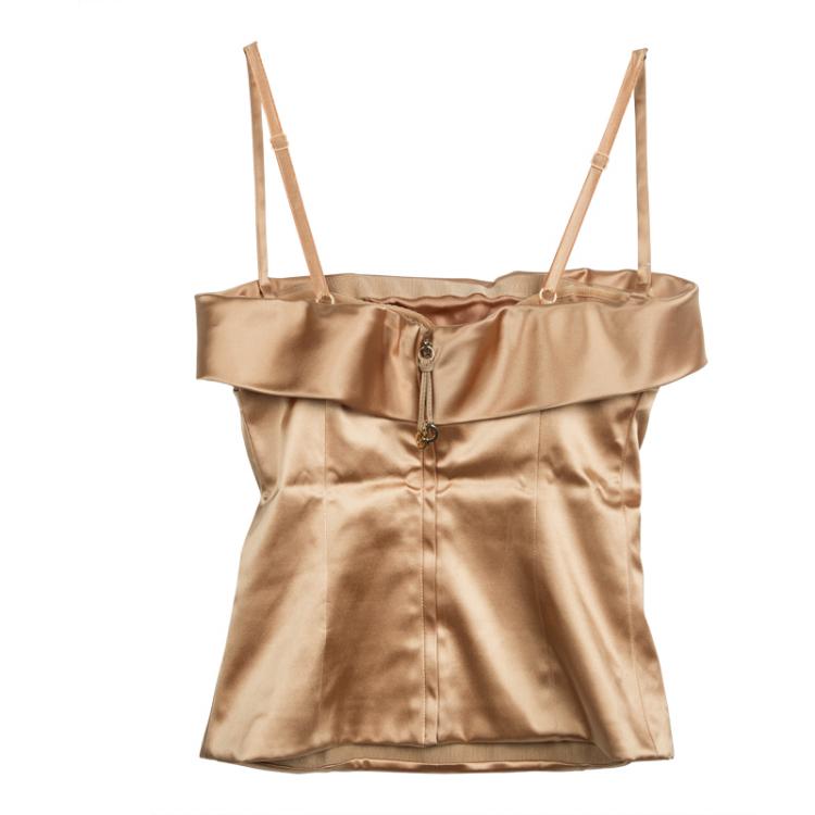 Pre Owned Dolce and Gabbana Ochre Brown Satin Bustier Top S