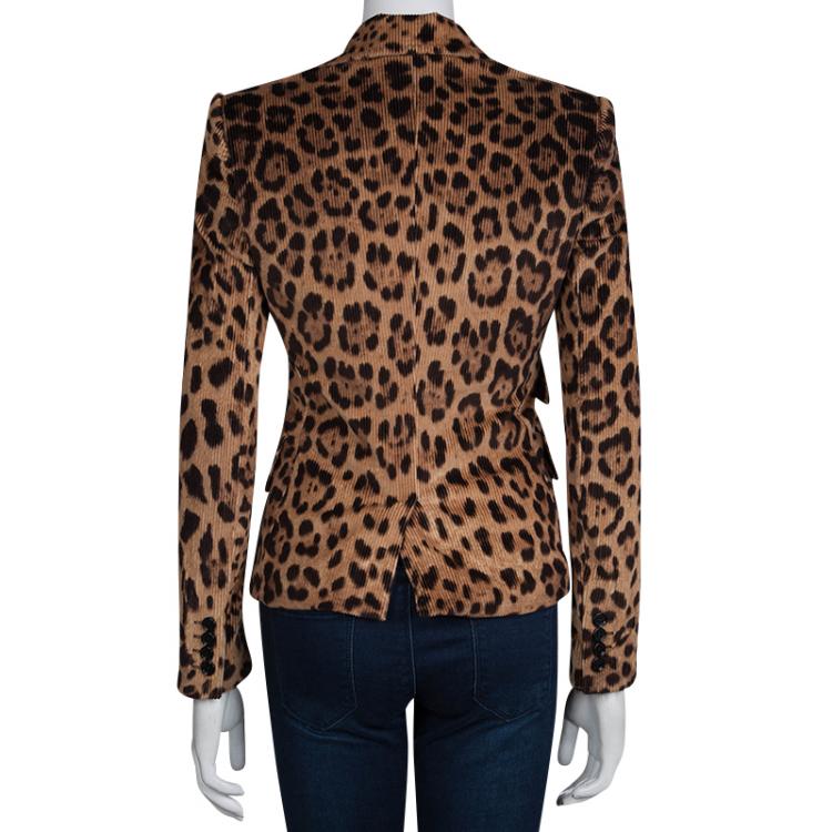 Pre Owned Dolce and Gabbana Leopard Print Corduroy Blazer S