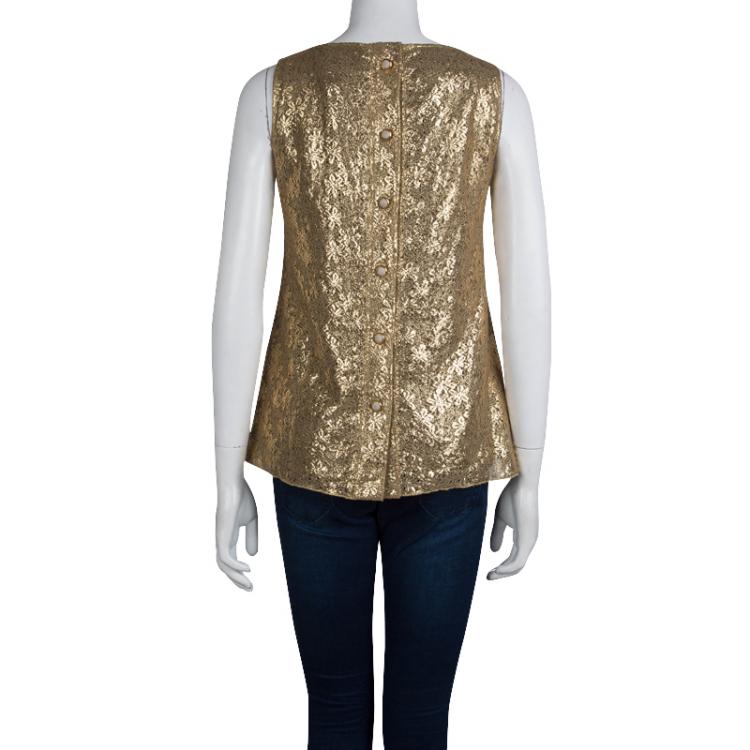 مملوكة مسبقًا Dolce and Gabbana Gold Floral Lace Sleeveless Top M