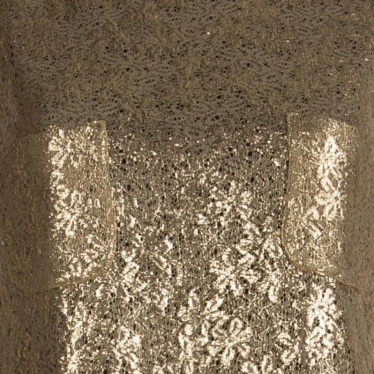 مملوكة مسبقًا Dolce and Gabbana Gold Floral Lace Sleeveless Top M