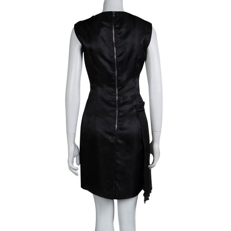 Pre Owned Dolce and Gabbana Black Silk Draped Pleated Sleeveless Dress M